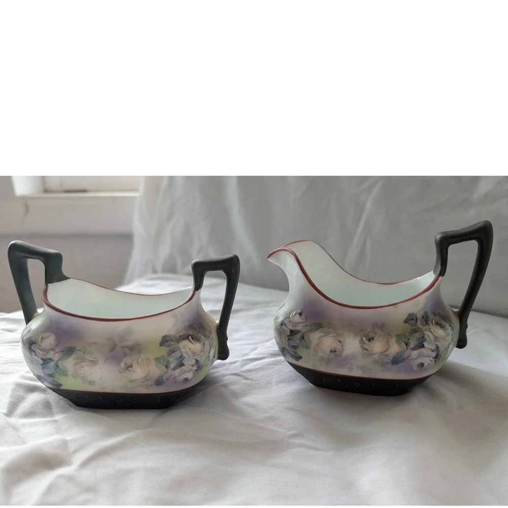 Royal Bayreuth Bavaria Antique Floral Butterfly Creamer‎ and Sugar Bowl Set